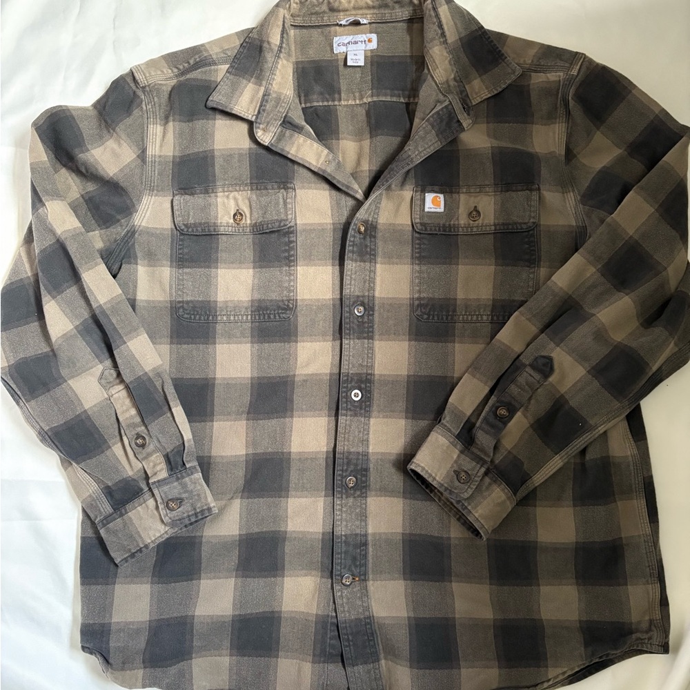Carhartt Men's Plaid Shirt - Gray and Tan